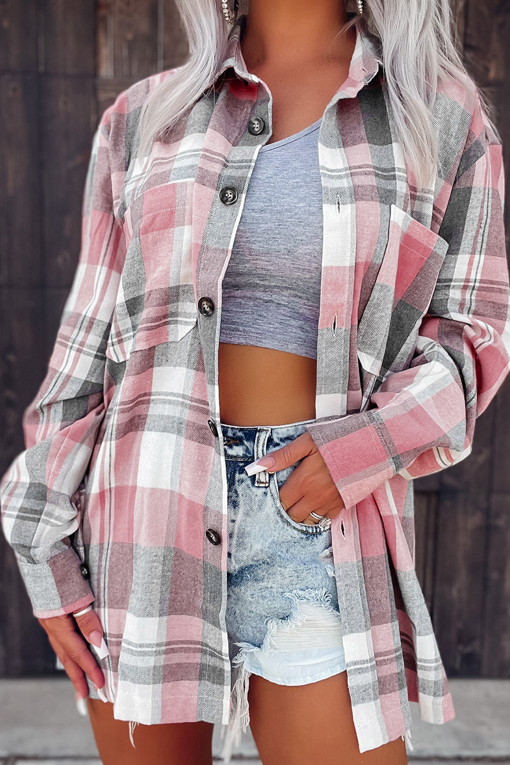 Pink Plaid Button Up