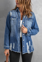 Load image into Gallery viewer, Blue Distressed Denim Jacket
