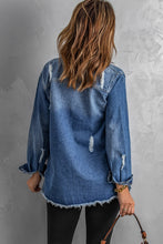 Load image into Gallery viewer, Blue Distressed Denim Jacket
