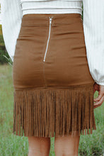 Load image into Gallery viewer, Brown Tassel Zipped with pockets High waisted mini skirt

