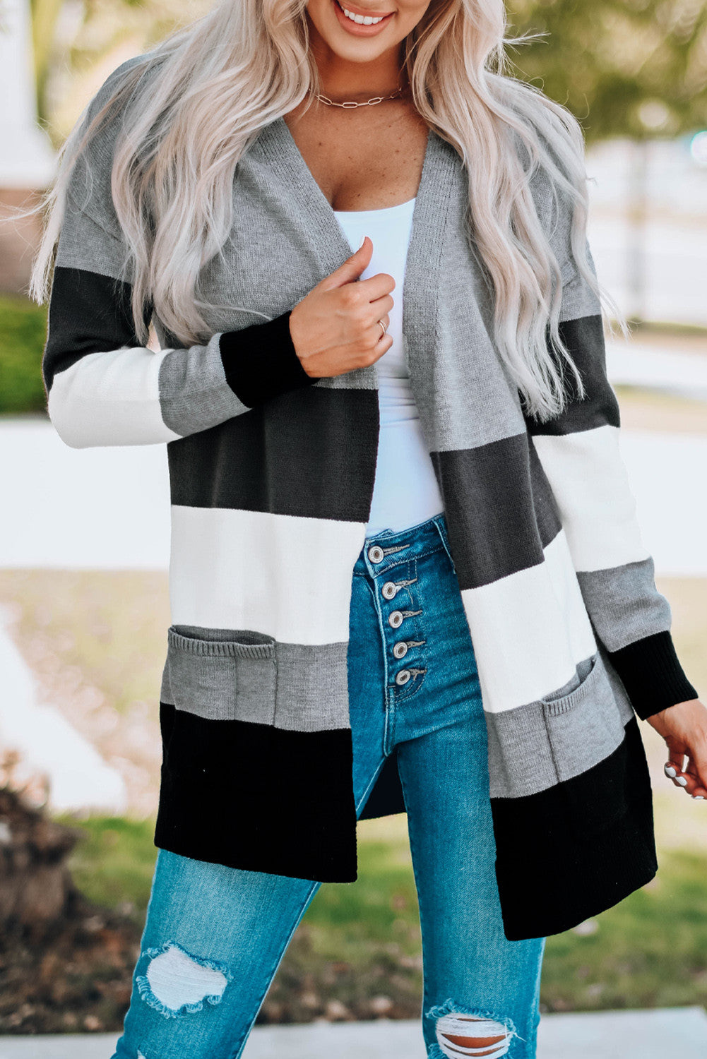 Open Front Cardigan With Pockets
