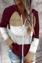 Load image into Gallery viewer, Zipped Front Hollowed out Knit Jacket Maroon &amp; Gold
